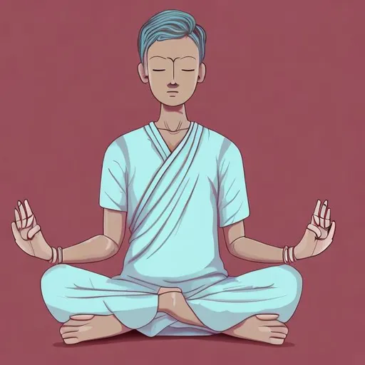 Prompt: happy androgynous common urban ocident person with clothes meditating with hands together and realistic skin brown color few traces transparent background
