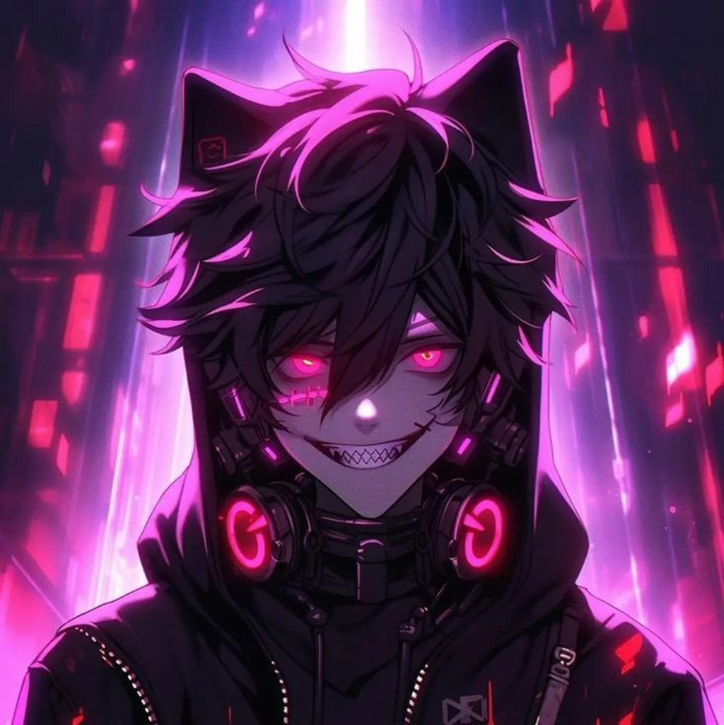 Edgy male anime character with colourful hair and red eyes, dark anime  fantasy