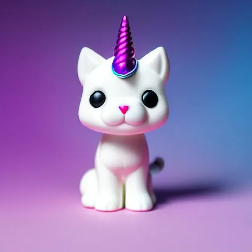Prompt: Funko pop unicorn kitten figurine, made of plastic, product studio shot, on a white background, diffused lighting, centered