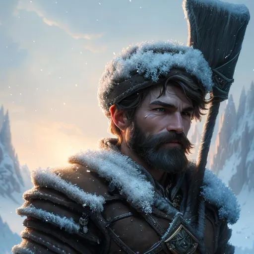Prompt: Upper torso portrait of Eric the Stone Breaker (Dwarf) as frost archer, soft lighting, perfect composition, cinematic, video game trailer, detailed painting, 8k, octane render, by makoto shinkai, stanley artgerm lau, wlop, rossdraws, concept art, digital painting, looking into camera,