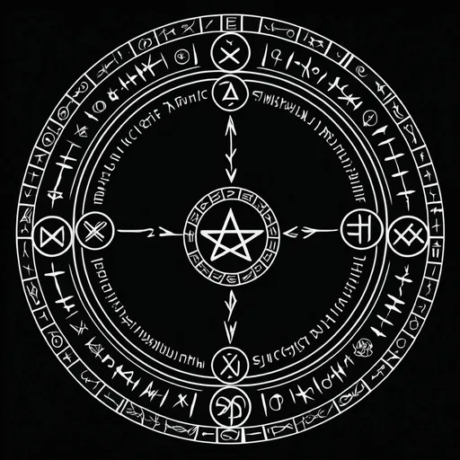 Prompt: A magic runic spell circle, black background, light émission