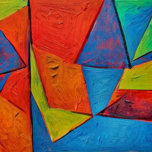 Prompt: abstract art upside down left to right backwards different types of neutral colors cubism realistic image realism detailed textured painting bright vibrant colors poking through the neutral colors that are textured on with a pallet knife 