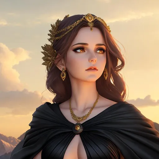 Prompt: Drama 3D HD Ominous, Forbearing, Brooding (Sniveling! Arrogant, tired, {goddess} female dressed as Aphrodite}, Evening, hyper realistic, 8K expansive Mount Olympus background --s99500