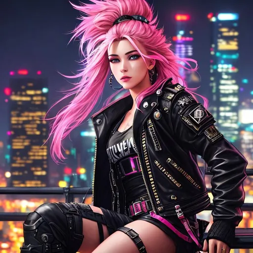 Prompt: Portrait photo, 21 years old, on top of a building, cyberpunk city, night, punk clothes, heavenly beauty, 8k, 50mm, f/1. 4, high detail, sharp focus, perfect anatomy, highly detailed, detailed and high quality background, oil painting, digital painting, Trending on artstation, UHD, 128K, quality, Big Eyes, artgerm, highest quality stylized character concept masterpiece, award winning digital 3d, hyper-realistic, intricate, 128K, UHD, HDR, image of a gorgeous, beautiful, dirty, highly detailed face, hyper-realistic facial features, cinematic 3D volumetric, illustration by Marc Simonetti, Carne Griffiths, Conrad Roset, 3D anime girl, Full HD render + immense detail + dramatic lighting + well lit + fine | ultra - detailed realism, full body art, lighting, high - quality, engraved |