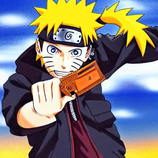 Prompt: Naruto holding a gun