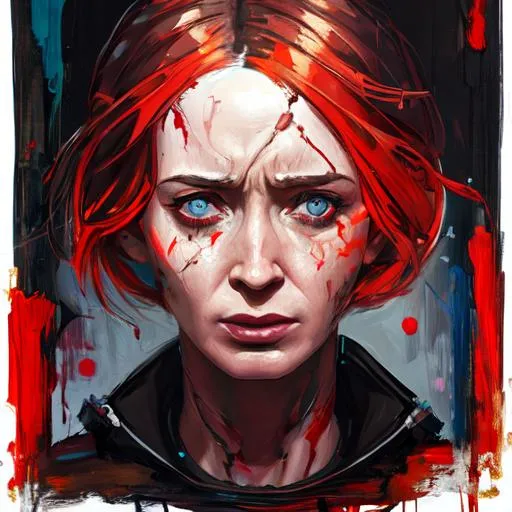 Prompt: Emily Blunt, Human, Anger, oil painting, artistic expression, OpenArt, ChatGPT, MidJourney, DOLLI, OpenAi, Detroit Become Human Marcus Painting