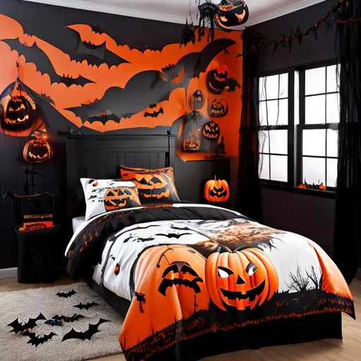 Prompt:  a halloween themed bedroom 