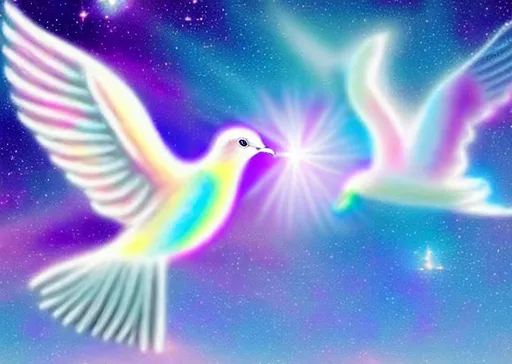 Prompt: Love Universe Peace Dove  ethereal heavenly realms pastel shades 


