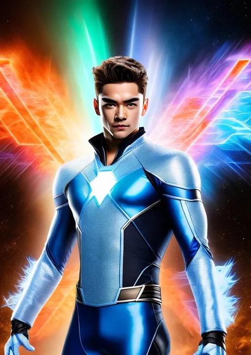 Prompt: High-resolution hyperrealistic photo of x-man iceman bobby drake merged with x-man sunfire shiro yoshida, fire and ice, uhd, hdr, 64k