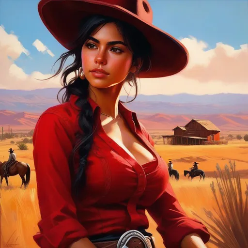 Prompt: Latina girl in Red Dead Redemption, anime, sunny atmosphere, extremely detailed painting by Greg Rutkowski and by Henry Justice Ford and by Steve Henderson