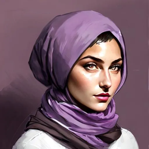 a round face of a female wearing a lavender color sc... | OpenArt