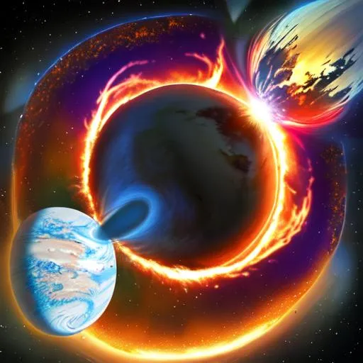 Prompt: planet colliding with each other and making a big explosion