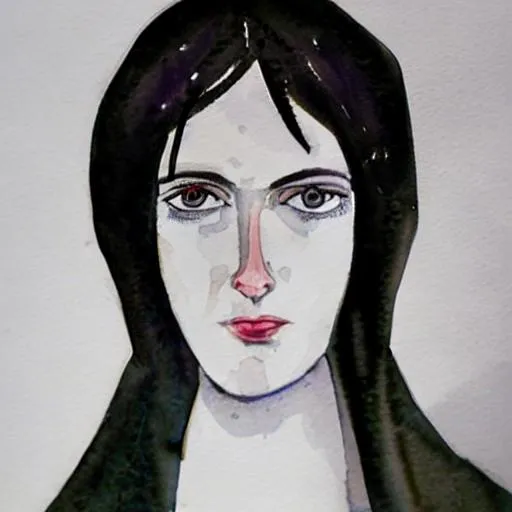 watercolor portrait painting of black haired 35 year... | OpenArt