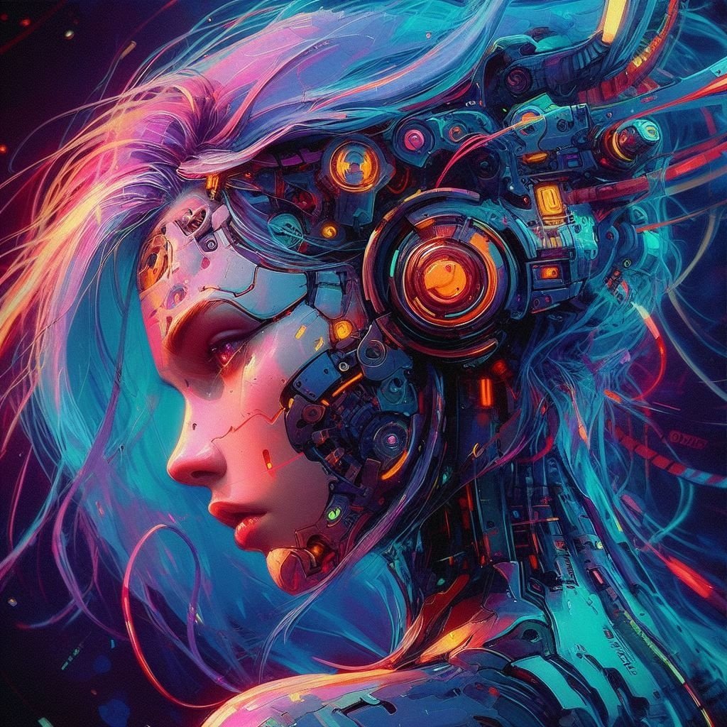 Prompt: a girl with a robot head for cyber world, in the style of cyberpunk realism, vibrant, high-energy imagery, valentin rekunenko, 32k uhd, oil portraitures, stylized realism, close up
