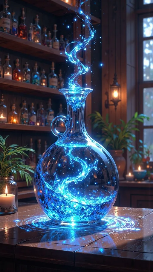 Prompt: blue liquid inside a ((glass potion bottle)). a sparkling healing potion of magic. lots of potions on shelves in the back
 
evening skies, ((wide length camera)), long distance , long shot, left side angle, wide depth of field. film grain, film textures. 