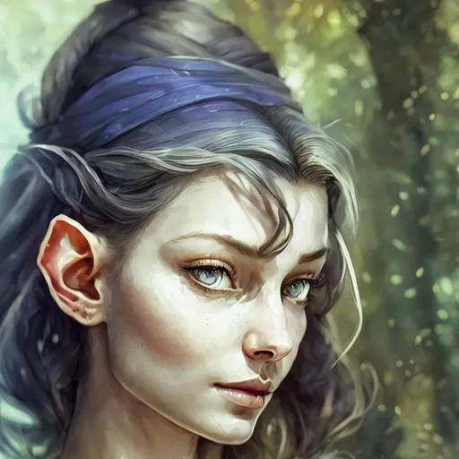 Evil young pretty female elf with dark blue hair and... | OpenArt