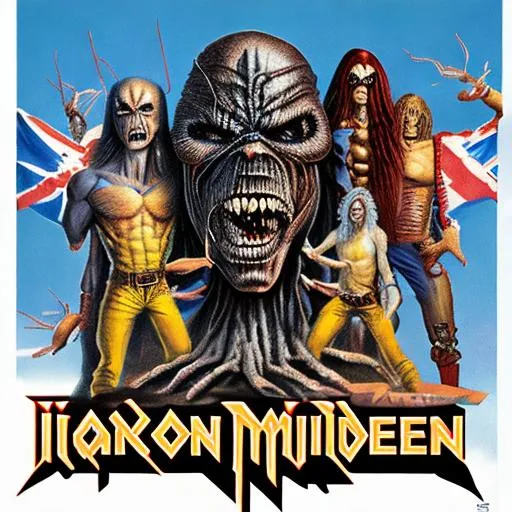 Prompt: iron maiden 80s album cover