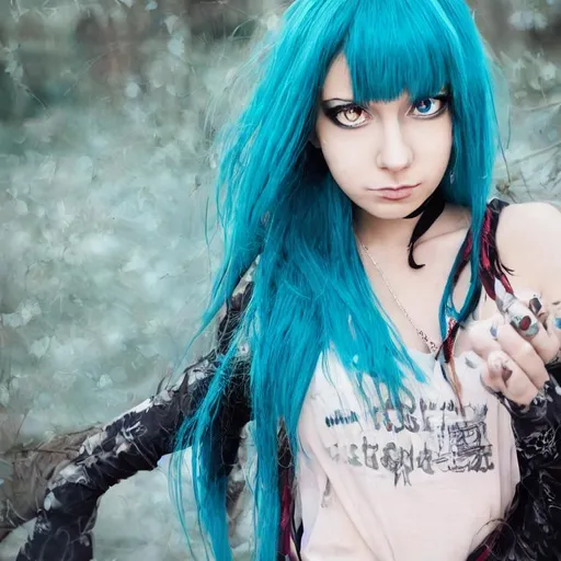 Turquoise haired young emo woman live in Russia name... | OpenArt