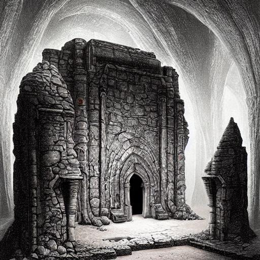 A dark and foreboding crypt, filled with ancient rel...