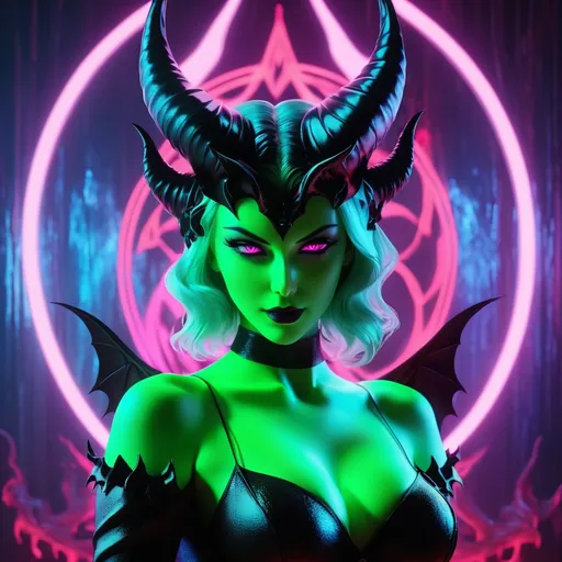 Prompt: beautiful female demon, succubus, hell, demonic, gothic, vaporwave, retro, neon, aesthetic, liminal, high quality, high definition, beautiful, dramatic lighting