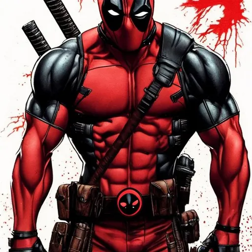 Prompt: Deadpool Cyclops variant. muscular. dark gritty. Bloody. Hurt. Damaged. Accurate. realistic. evil eyes. Slow exposure. Detailed. Dirty. Dark and gritty. Post-apocalyptic. Shadows. Sinister. Intense. 