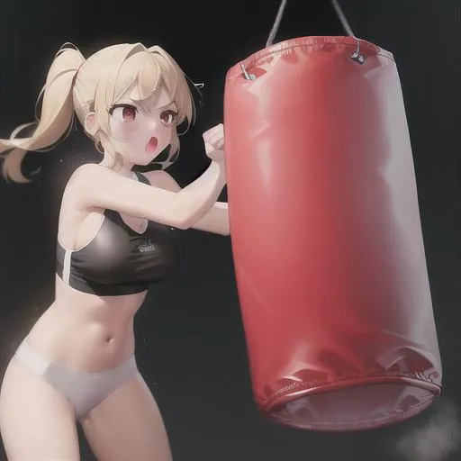 Prompt: Girl punching bag punching blood Best quality, girl, (punching bag:1.2), master piece, punchingbag