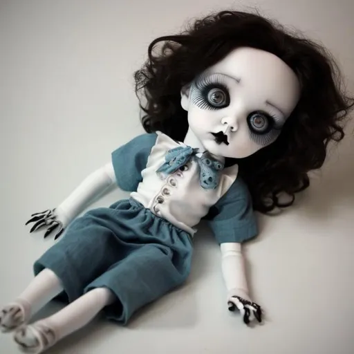 Prompt: Porcelain doll in the style of Tim Burton 