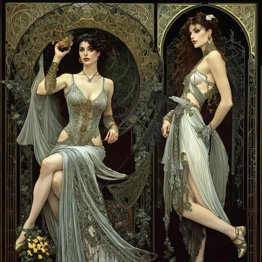 Prompt: Sara lampert, Alphonse Mucha, Luis Royo, Joyce ballantyne, michelango