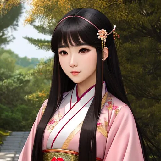 Prompt: asian eyes, teenage, straight, long hair, black hair, female, hazel eyes, brown eyes, pale pink dress, chinese hanfu dress, long sleeves, full body coverage, intricate hair pin, 4K, 16K, highly realistic, extremely detailed, photo realistic, photo quality, full face, full body, head