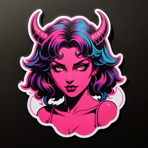 Prompt: beautiful female demon, hell, demonic, vaporwave, retro, neon, aesthetic, liminal, high quality, high definition, beautiful, dramatic lighting