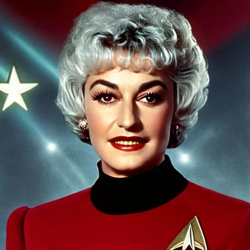 Prompt: A portrait of Bea Arthur, wearing a Starfleet uniform, in the style of "Star Trek the Next Generation."