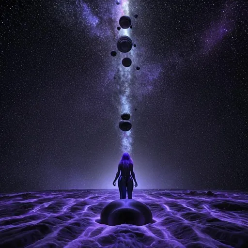 Prompt: Hyper realistic purple and blue space madness; very graphic; crazy objects, people and animals