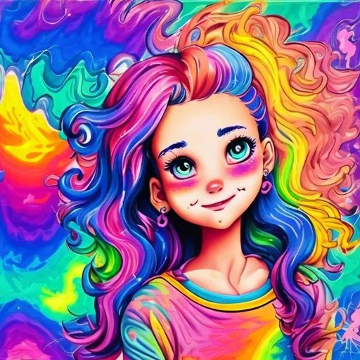 Prompt: Artist girl in the style of Lisa frank