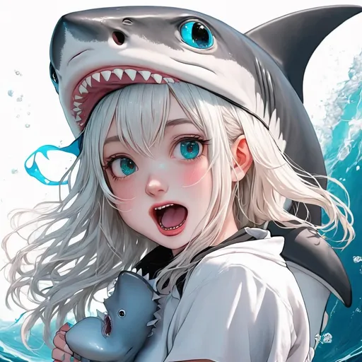 Prompt: Anime girl that is half shark and half cute girl