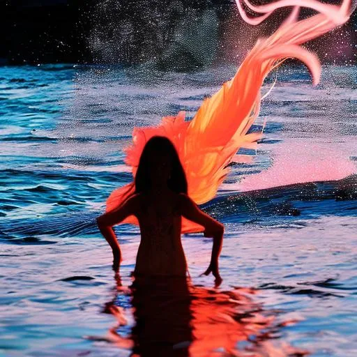 Prompt: As the sun sets over the horizon, you catch a glimpse of a beautiful being emerging from the depths of the ocean. With a graceful flick of her long, shimmering tail, she glides through the water effortlessly, leaving a trail of sparkling magic in her wake. Her hair, flowing with the current, appears to be made of seaweed and coral, and her skin is like glistening pearls. Her eyes glow with an otherworldly blue light, and as she sings a hauntingly beautiful melody, you can feel the magic of the ocean around you. What is this enchanting creature, and what secrets does she hold?