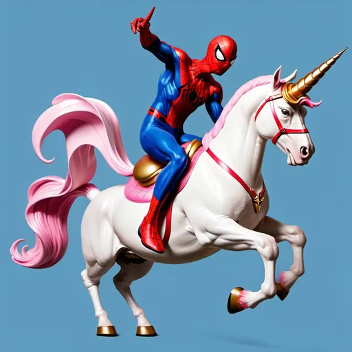 Prompt: spider-man riding a unicorn