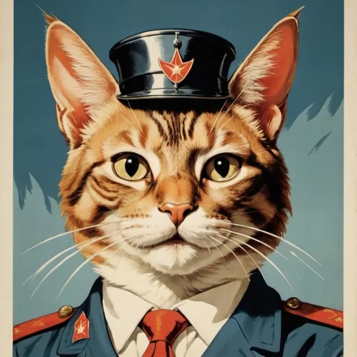 Prompt: anthropomorphic cat, propaganda poster