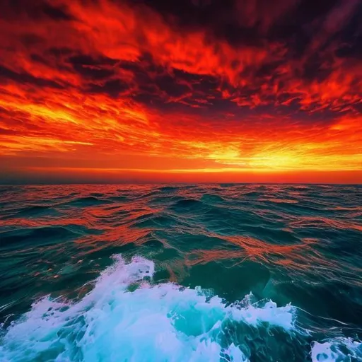Prompt: Brilliant colorful sunset over endless ocean

