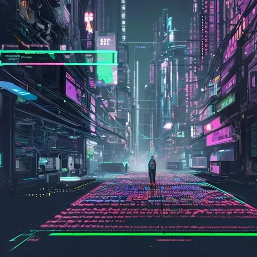 Prompt: programmers creating hughe AI system, cyberpunk style