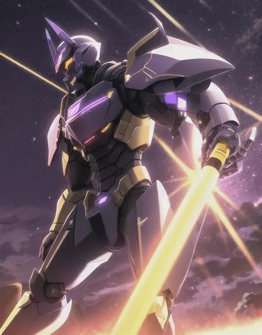 Prompt: Apocalypse War, Ultra tecnology, Dark future, golden robots , purple moonlight background