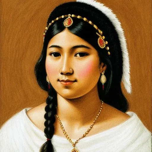 Prompt: A drawing of a young woman in a headdress