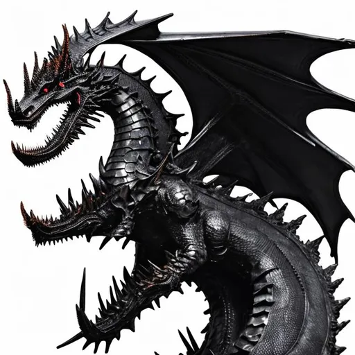 Prompt: Balerion the Black Dread. Large and powerful black dragon, breathing fire to create a throne made of 1000 swords. Fire. 