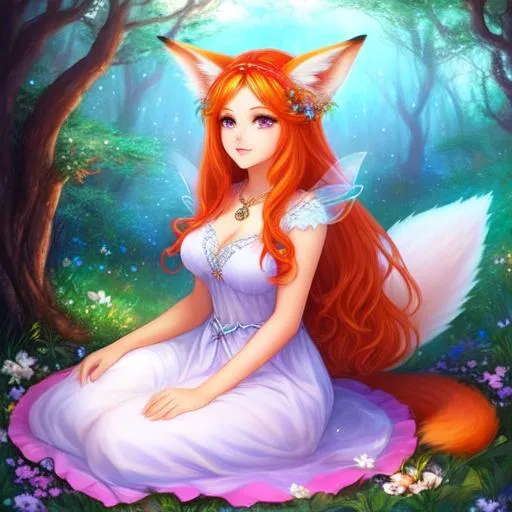 Prompt: beautiful fox fairy woman
