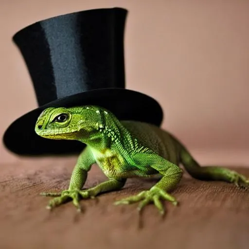 Prompt: Lizard wearing a top hat 