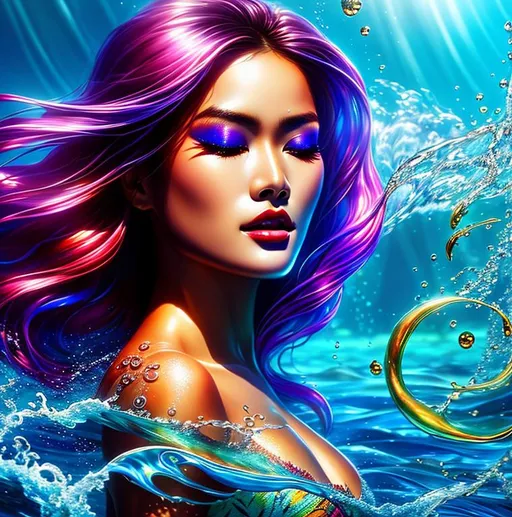 Prompt: Tropical Epic Beautiful Aquatic (Beautiful melancholy {goddess}female liquid satin}), hyper realistic, expansive oceanic background, hyper realistic, 8K --s99500