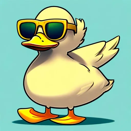Prompt: 2d, yellow cartoon duck, wearing sunglasses, full body view