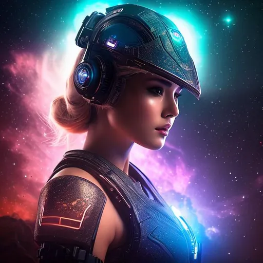 Prompt: create a photograph of most beautiful elite female space soldier during night, extremely, wide angle, detailed environment, detailed background, planets an nebulae in sky highly detailed, intricate, detailed skin, natural colors , professionally color graded, photorealism, 8k, moody lighting