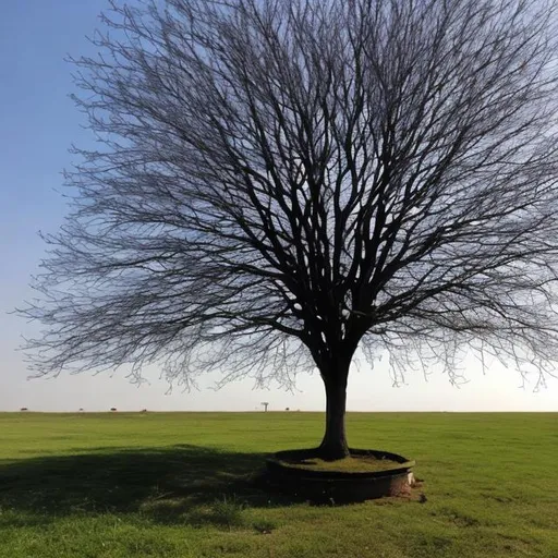 Prompt: Outside with a single tree at day