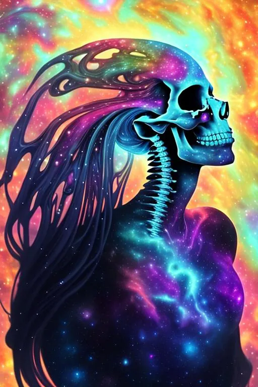 Prompt: Cosmic Nebula Beautiful {skull}, hyper realistic, 4K expansive psychedelic background --s99500