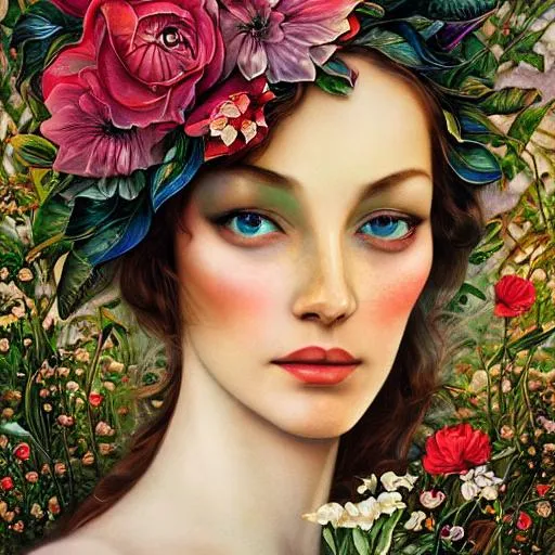 A girl in a floral hat, by Karol Bak, by Maria Sibyl... | OpenArt